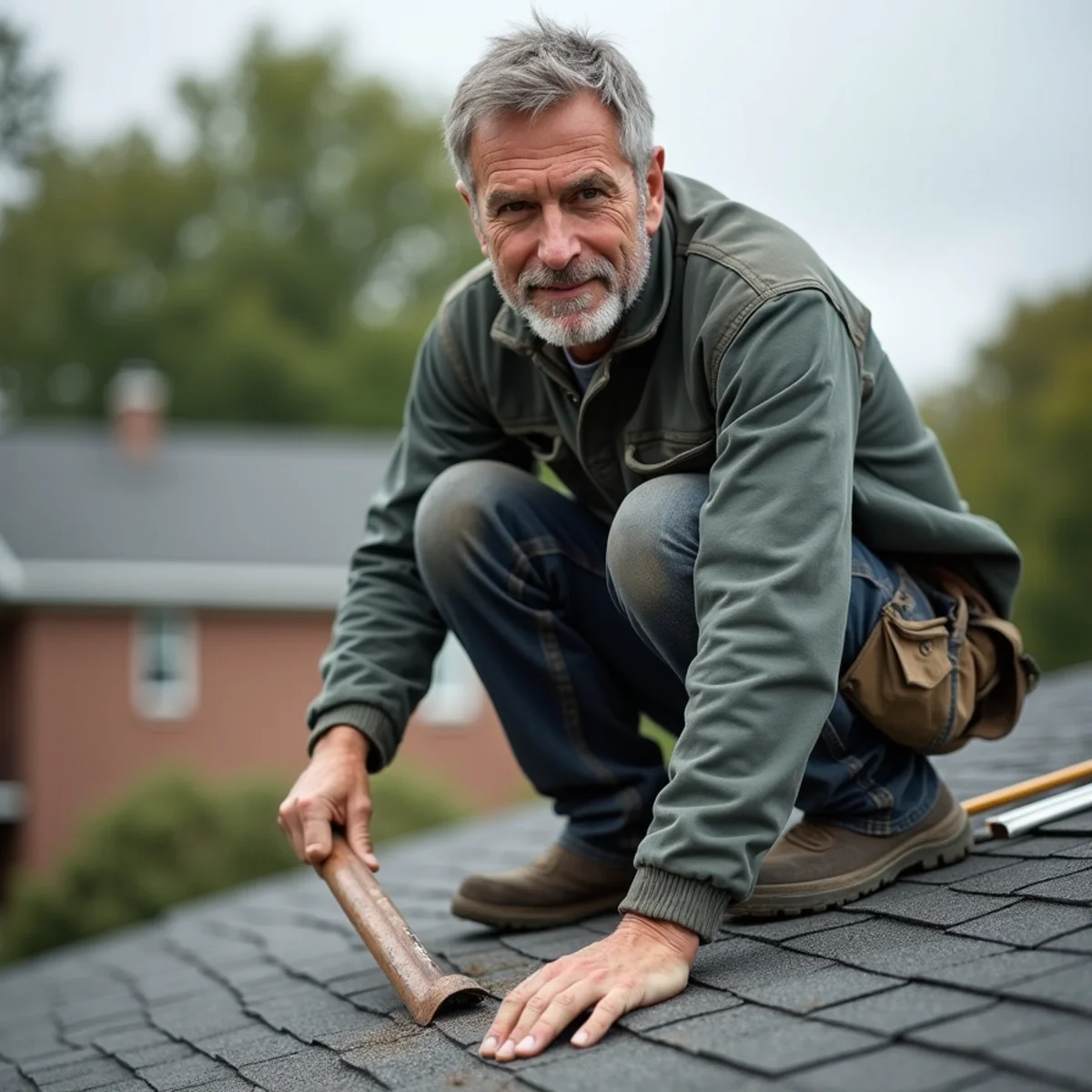 Paulo Silva, owner of All Pro Phoenix Roofing, inspecting shingle work in Danvers, MA