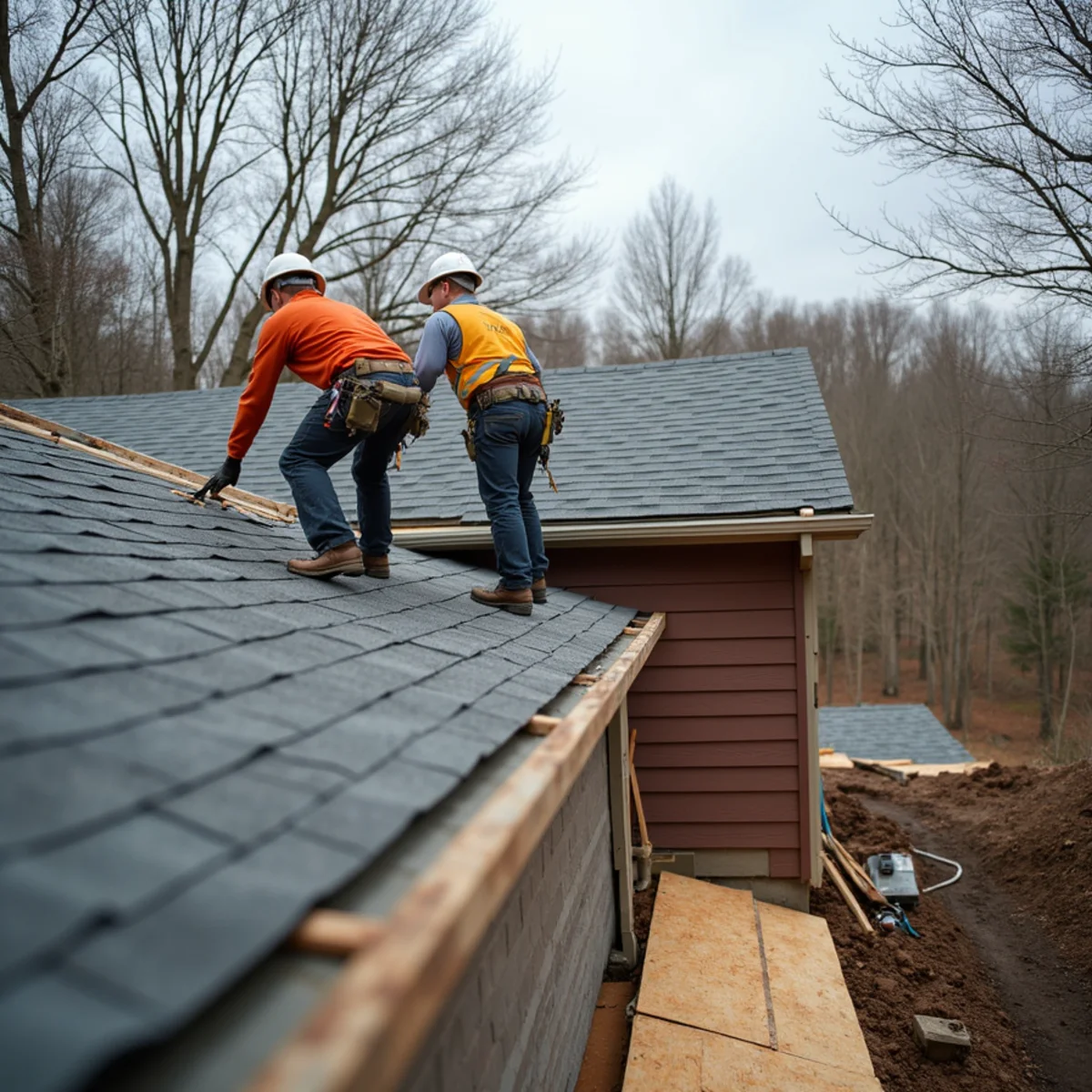 Spring roof replacement on a Massachusetts home with ground protection down