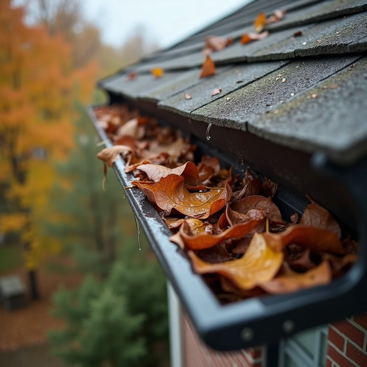 Overflowing packed gutter sending water behind the fascia board
