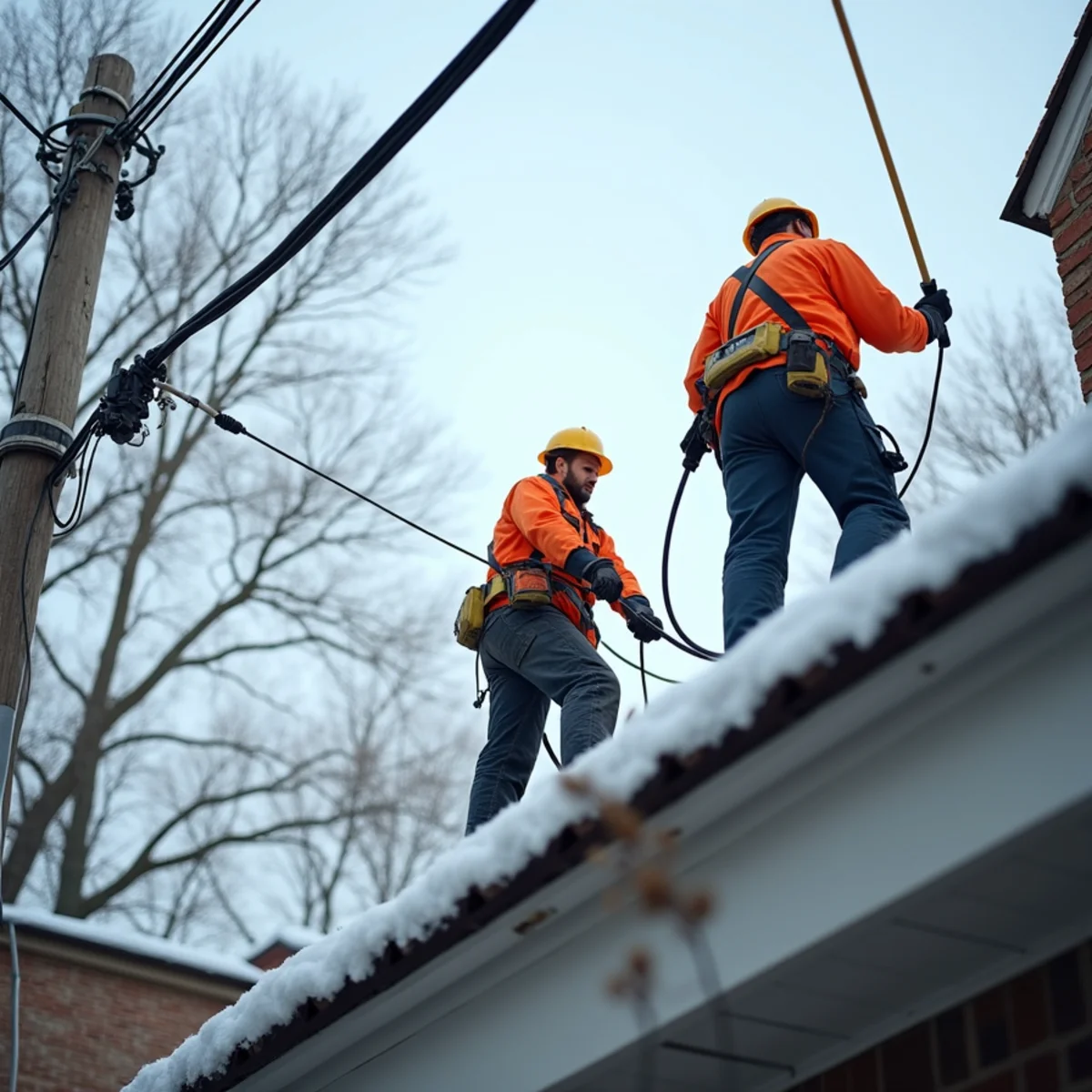 Keeping an extension pole clear of the overhead electrical service drop