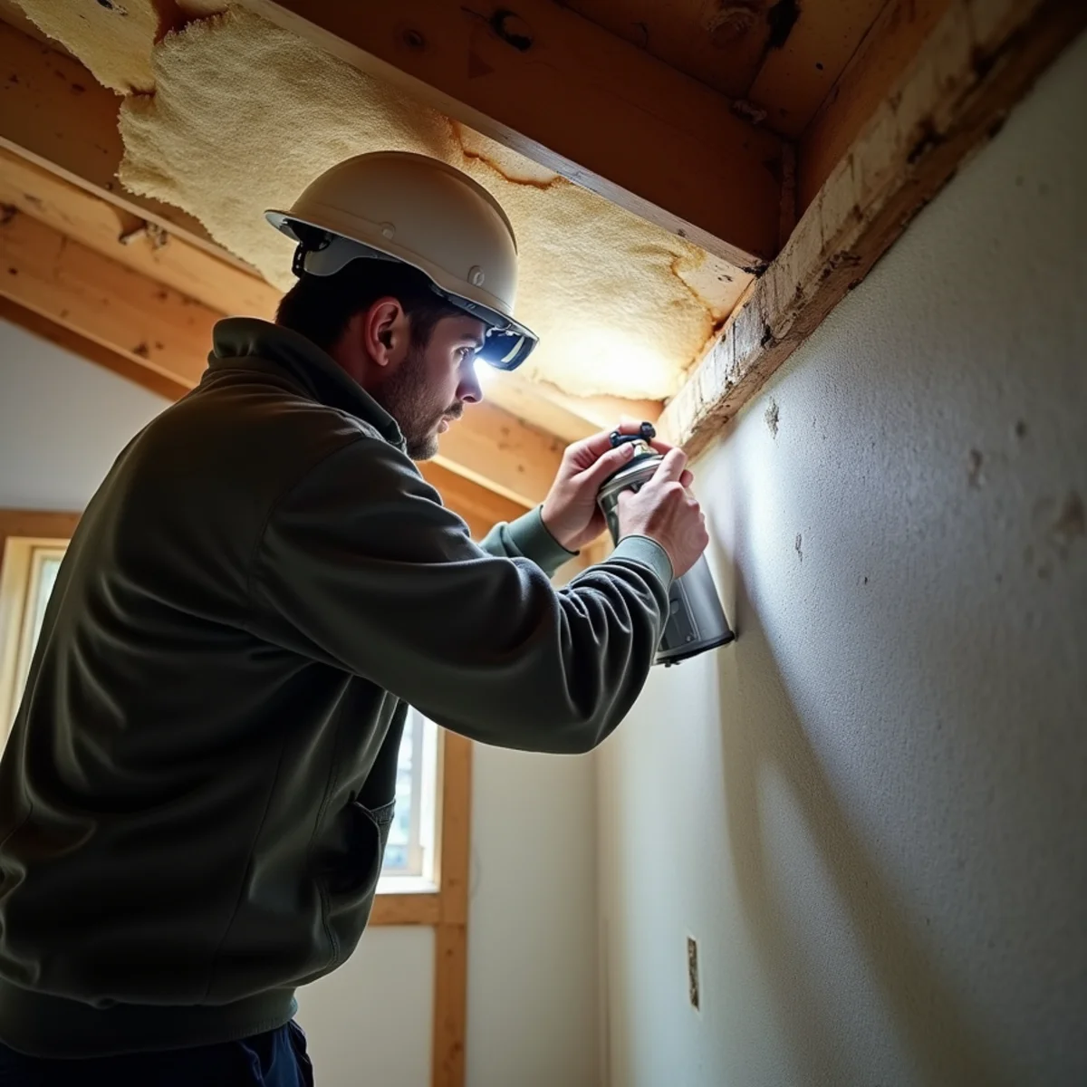 Air sealing ceiling penetrations from the attic of a Boston triple-decker