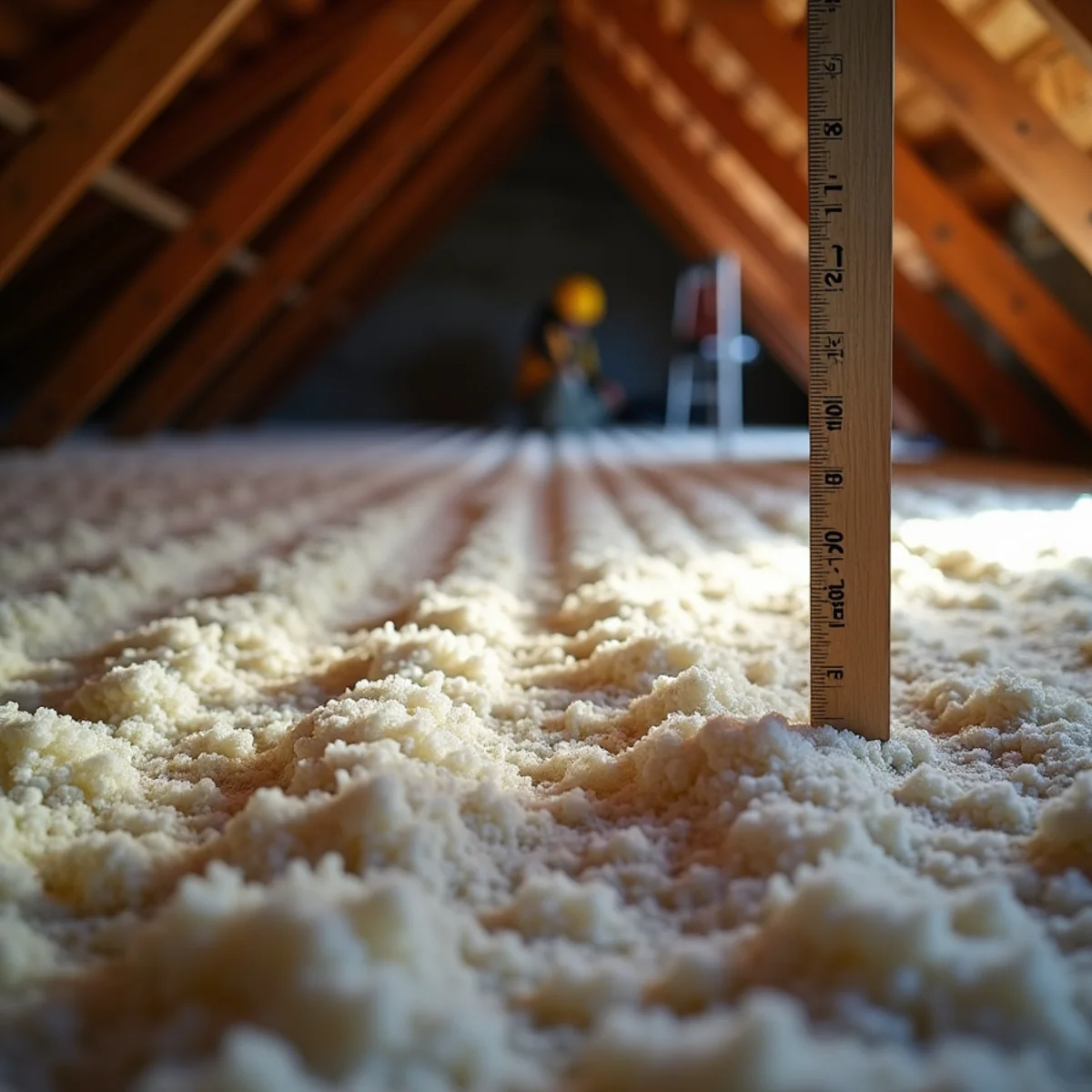 Blown insulation at a continuous measured depth across a triple-decker attic