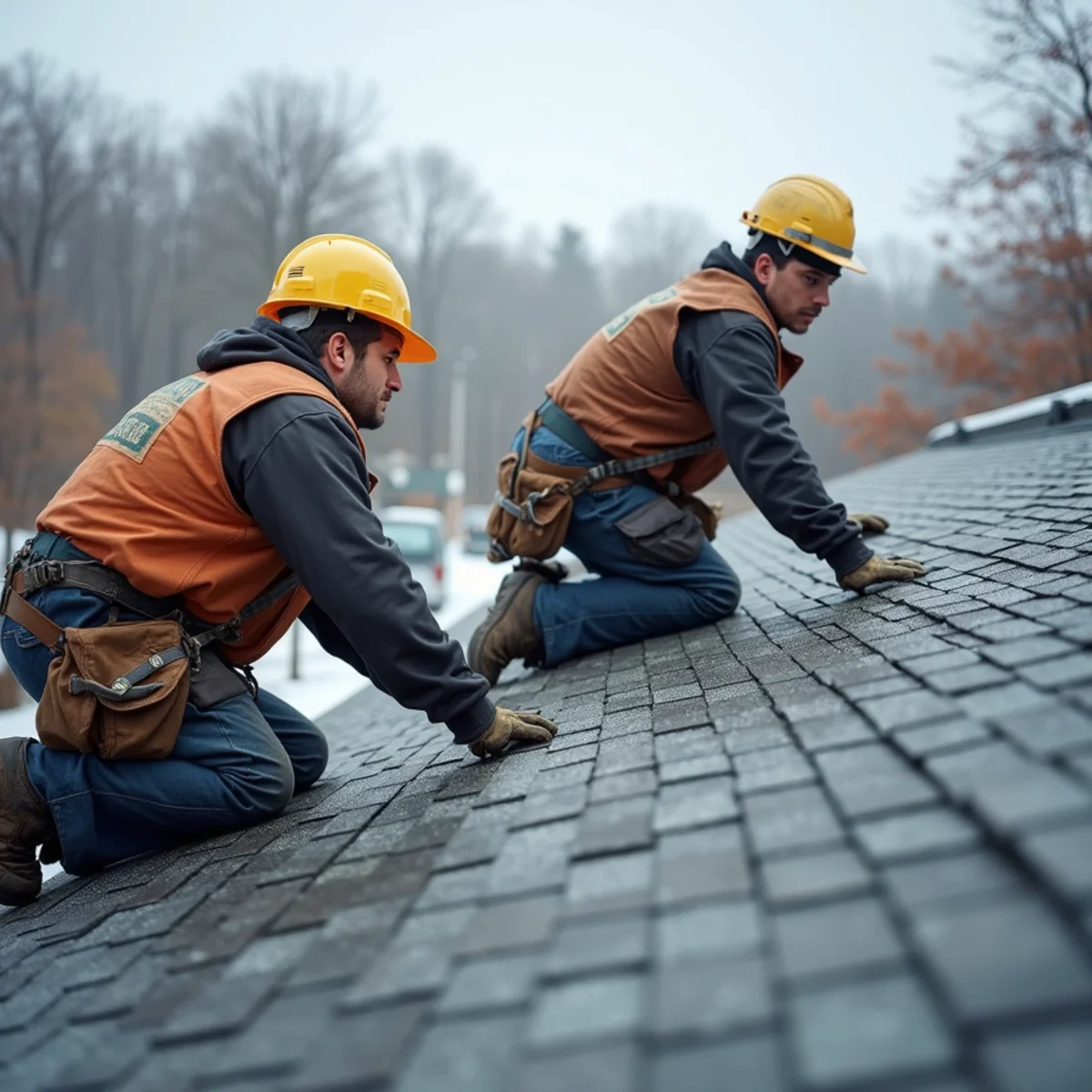 Black self-adhering ice and water shield membrane rolled along the eave of a Massachusetts roof deck before shingles