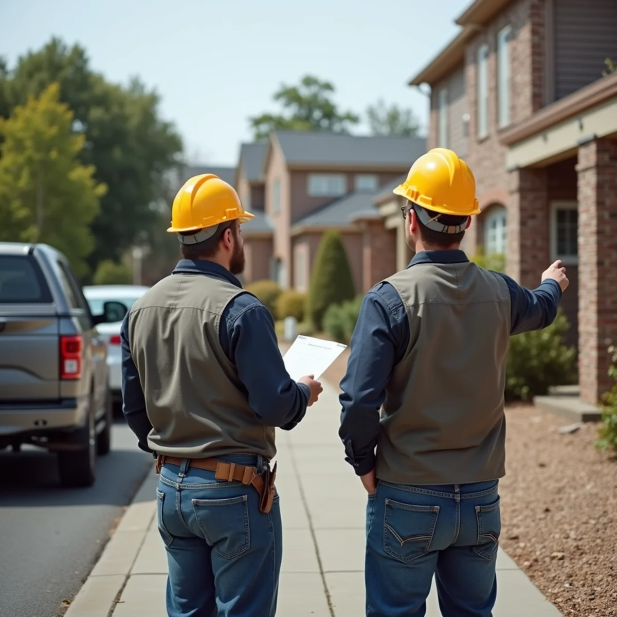 Roofer and insurance adjuster reviewing storm damage together on site