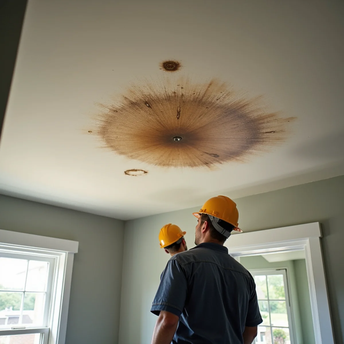Separate ceiling stains from multiple roof leaks in one season