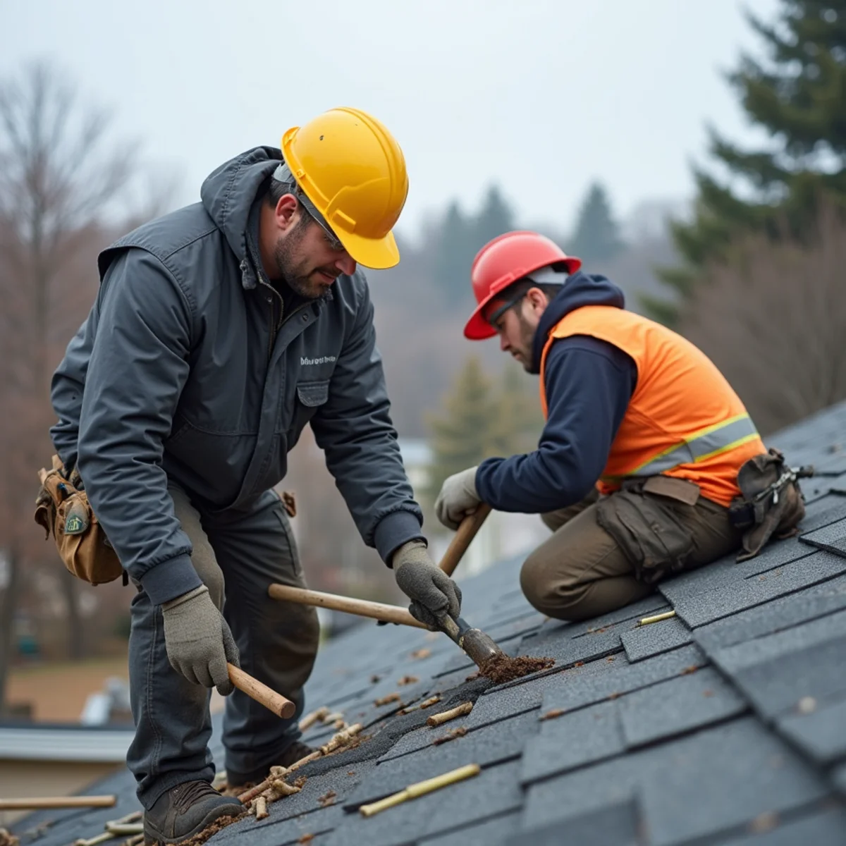 Worn asphalt shingles and failing chimney flashing on a story-and-a-half Cape in Malden, Massachusetts, the point where roof repair turns into roof replacement
