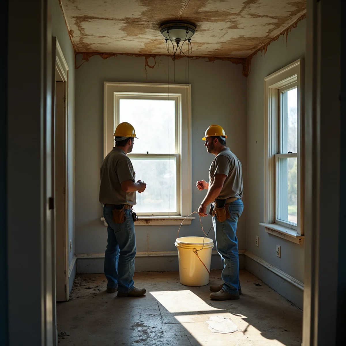 Interior water containment under an active roof leak in a Boston home