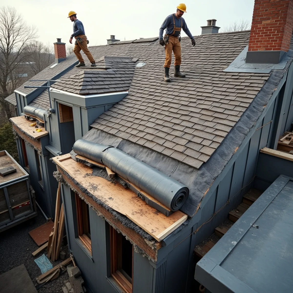 Full roof tear-off with ice and water shield being installed on a Boston home