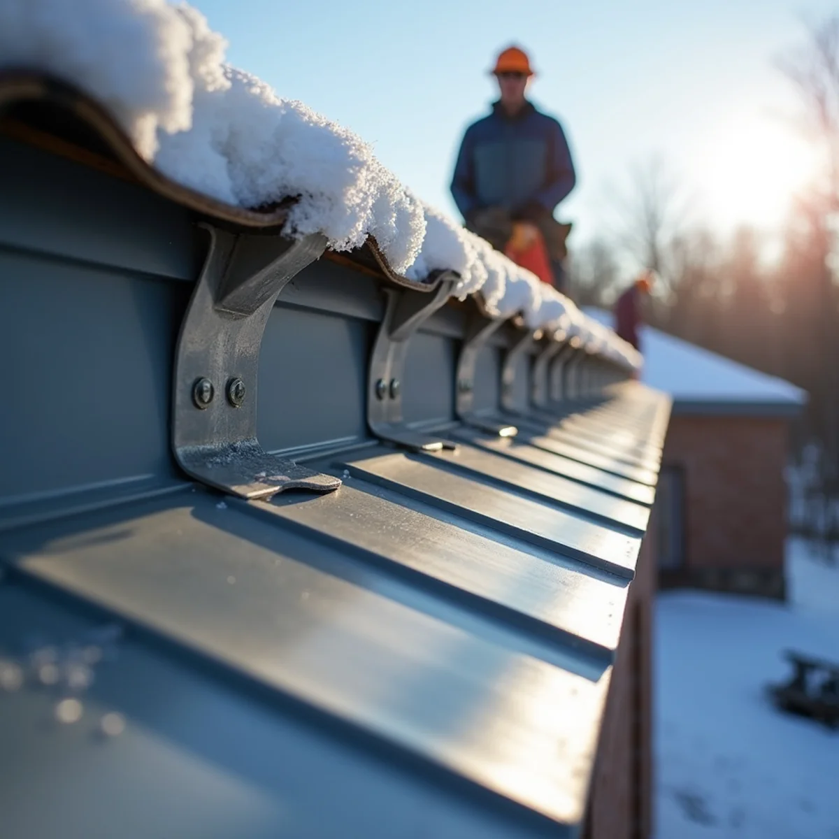 Clamp-on snow guards installed along a standing seam metal roof