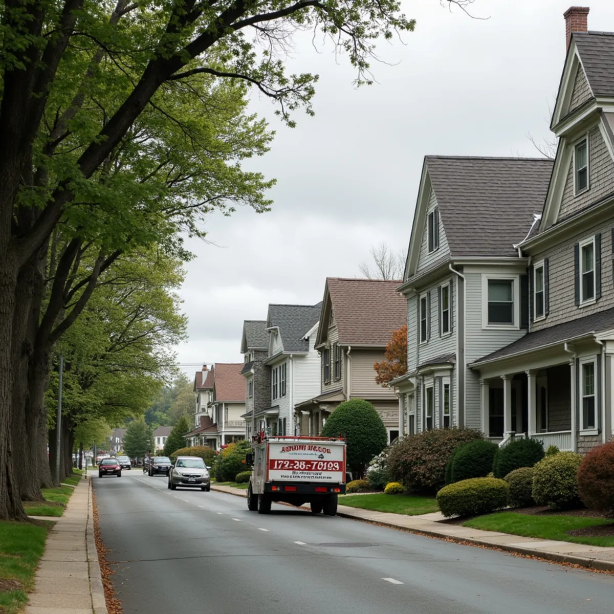 Typical Middleton, MA street showing the local roof types All Pro Phoenix Roofing works on