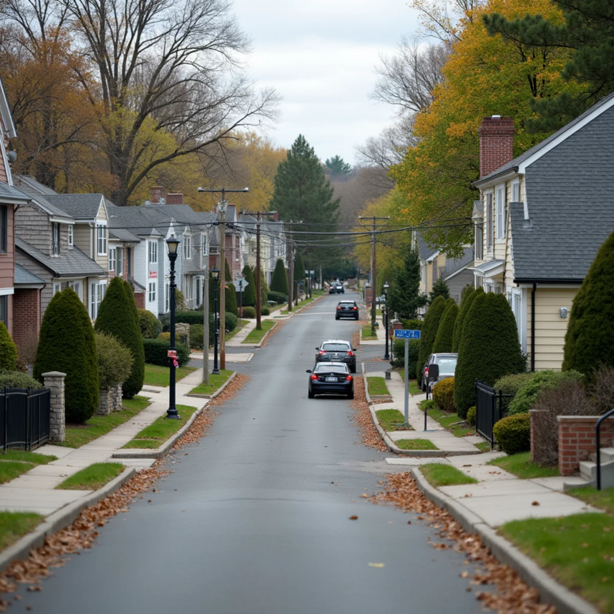 Typical Newton, MA street showing the local roof types All Pro Phoenix Roofing works on