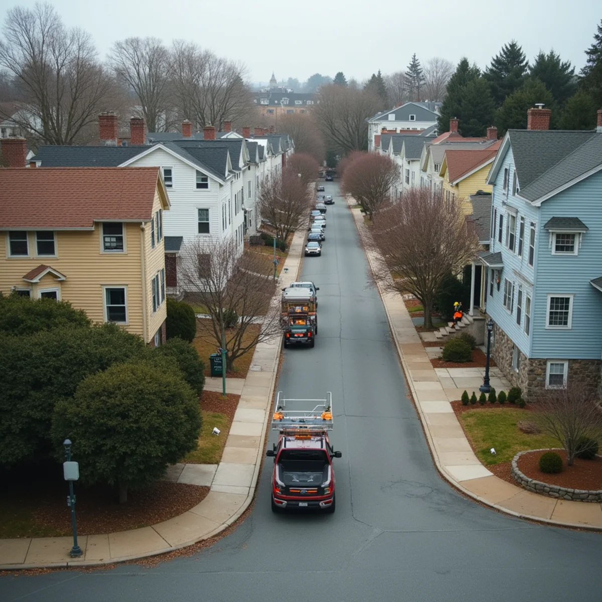 Typical Somerville, MA street showing the local roof types All Pro Phoenix Roofing works on
