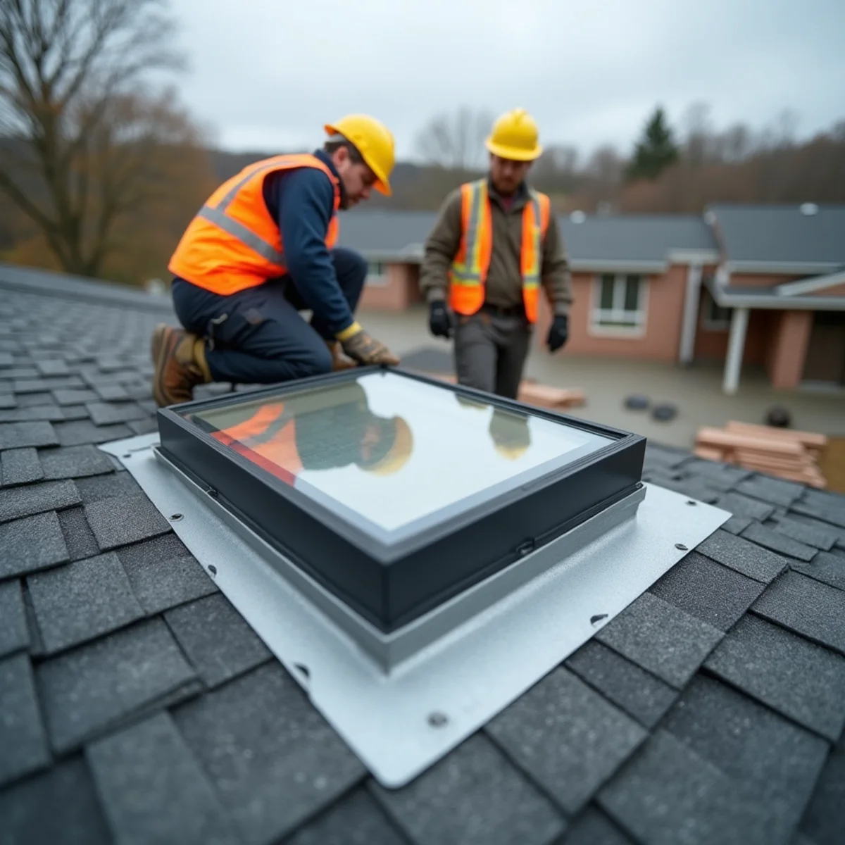 Skylight head flashing and saddle lapped correctly into the shingle courses
